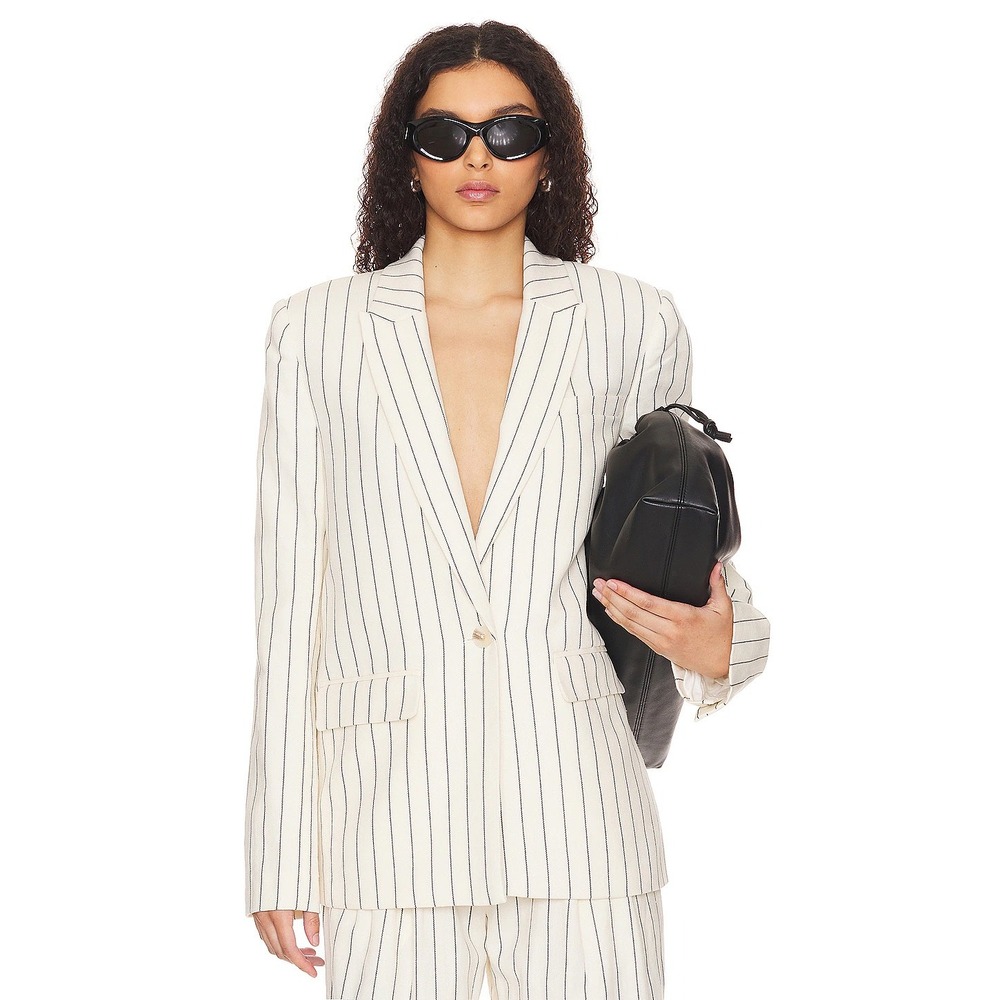 NWT House of Harlow 1960 Celia Oversized Blazer Cream Indigo XS